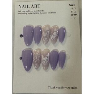Purple And Design Almond Press‎ On Nails